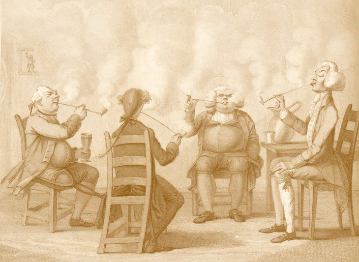 confrérie de fumeurs : gravure anglaise fin XVIIIème
